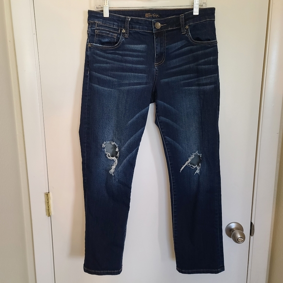 Kut from the Cloth Dark Wash Distressed Straight Leg Jeans - Picture 3 of 10